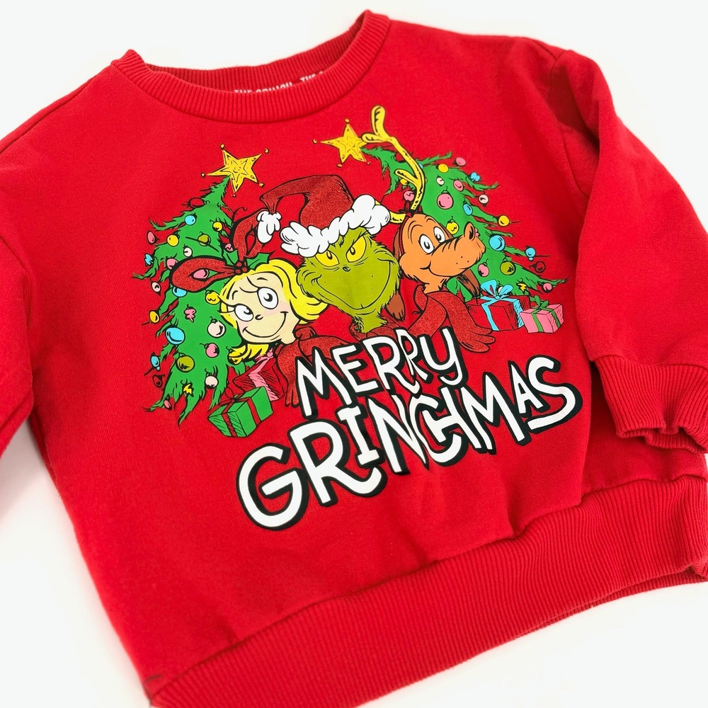 The Grinch Sweatshirt Kids 3T Red Excellent Merry Grinchmas Holiday Crewneck